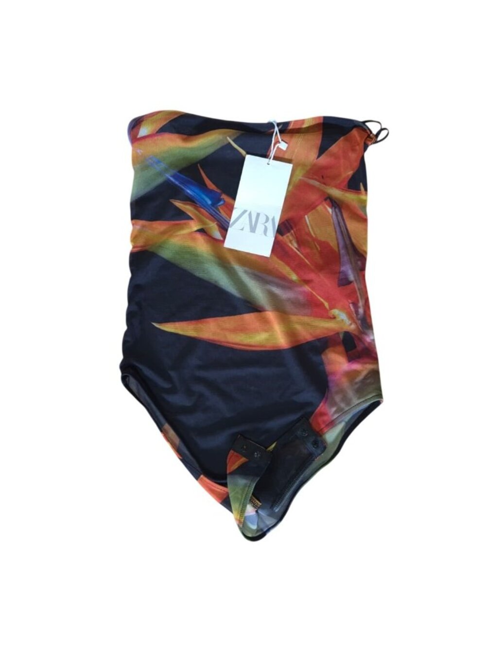 Zara Tropical Print Strapless One Piece Swimsuit Bandeau Multicolor